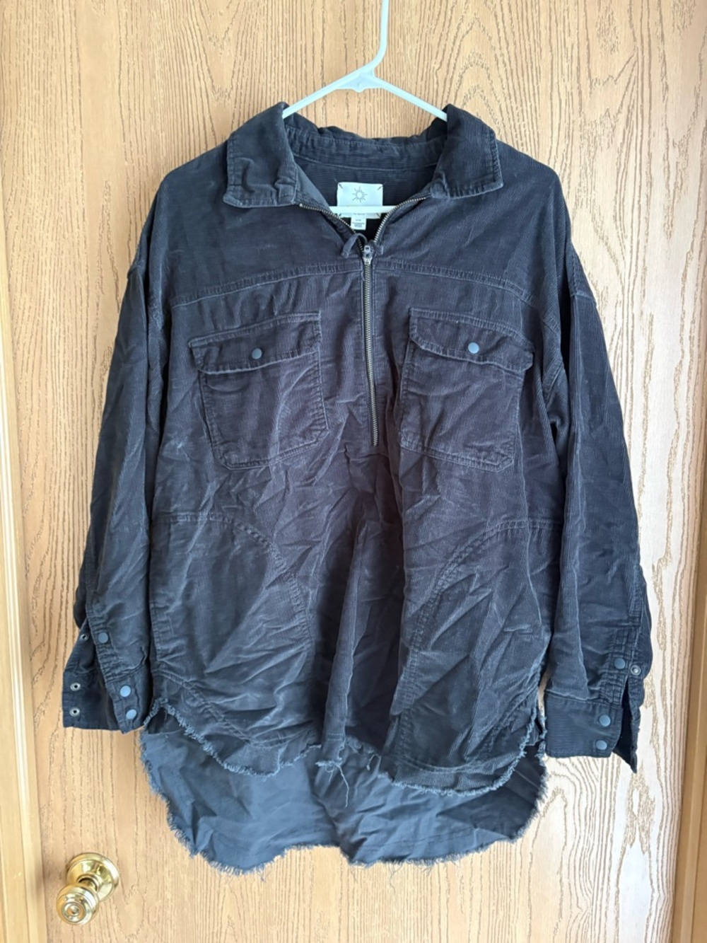 Dark Gray Zip-Front Corduroy Shirt Jacket